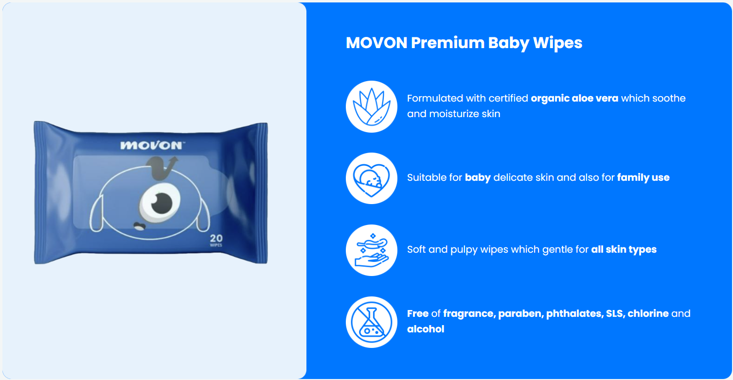 MOVON Premium Baby Wipes with benefits